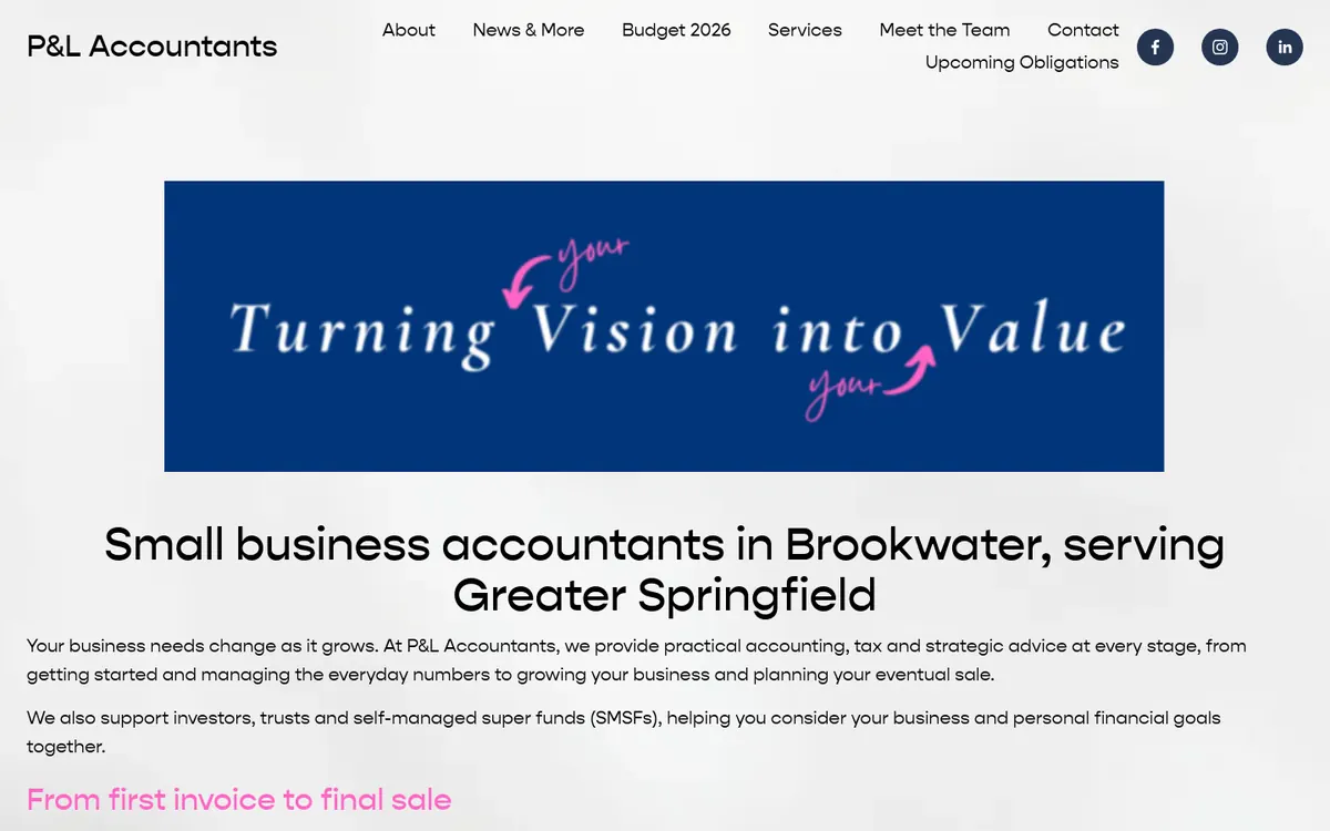 Homepage of P&L Accountants's website