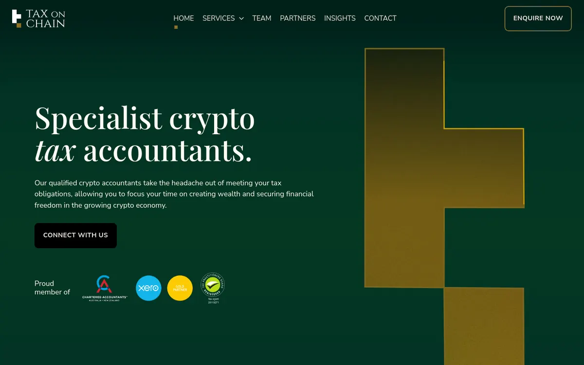 Homepage of Tax On Chain's website