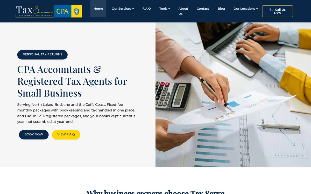 Homepage of Tax Serve's website