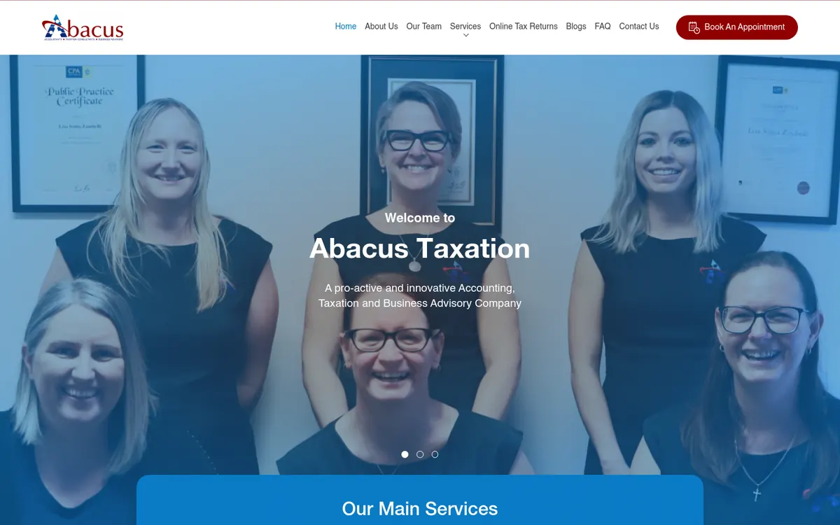 Homepage of Abacus Taxation Services's website
