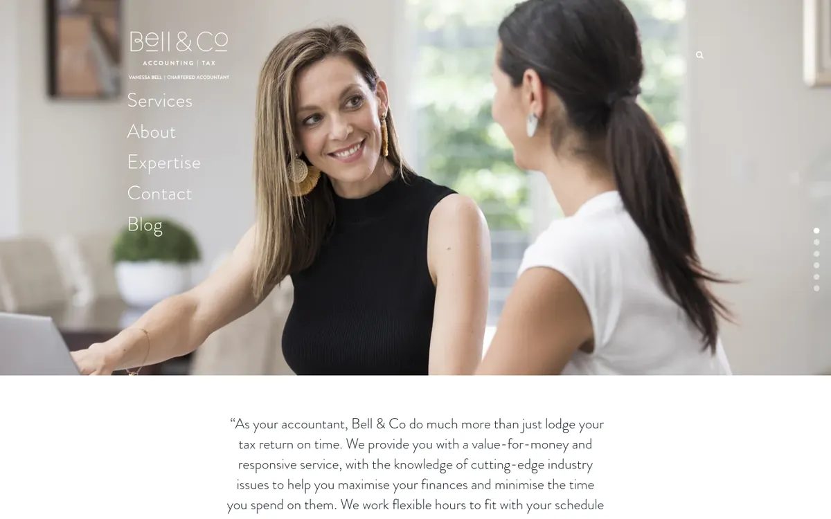 Homepage of Bell & Co's website
