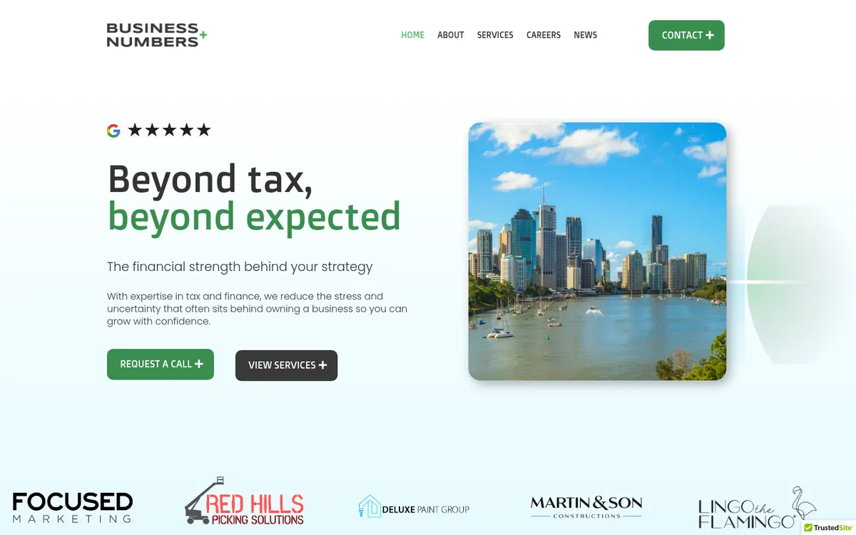 Homepage of Business Plus Numbers's website