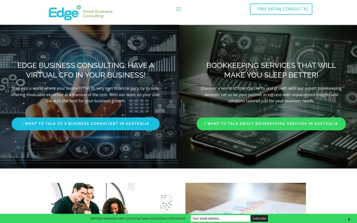 Homepage of Edge Small Business Consulting and Bookkeeping's website