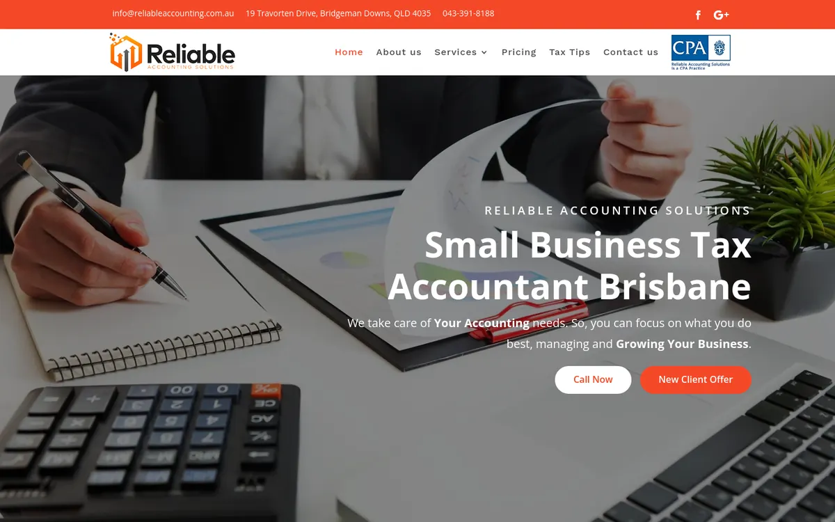 Homepage of Reliable Accounting Solutions's website