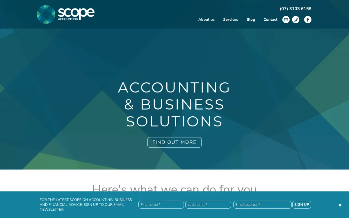 Homepage of Scope Accounting's website