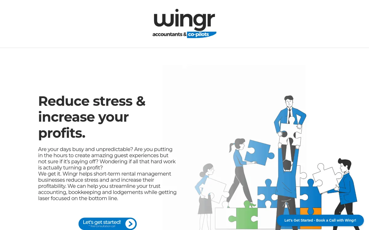 Homepage of Wingr's website