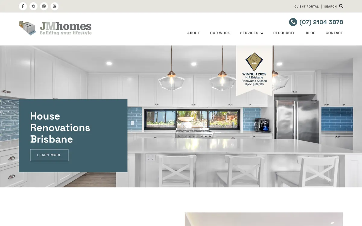 Homepage of JM Homes's website