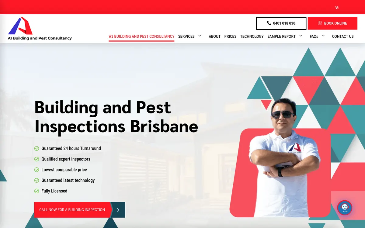 Homepage of A1 Building and Pest Consultancy's website