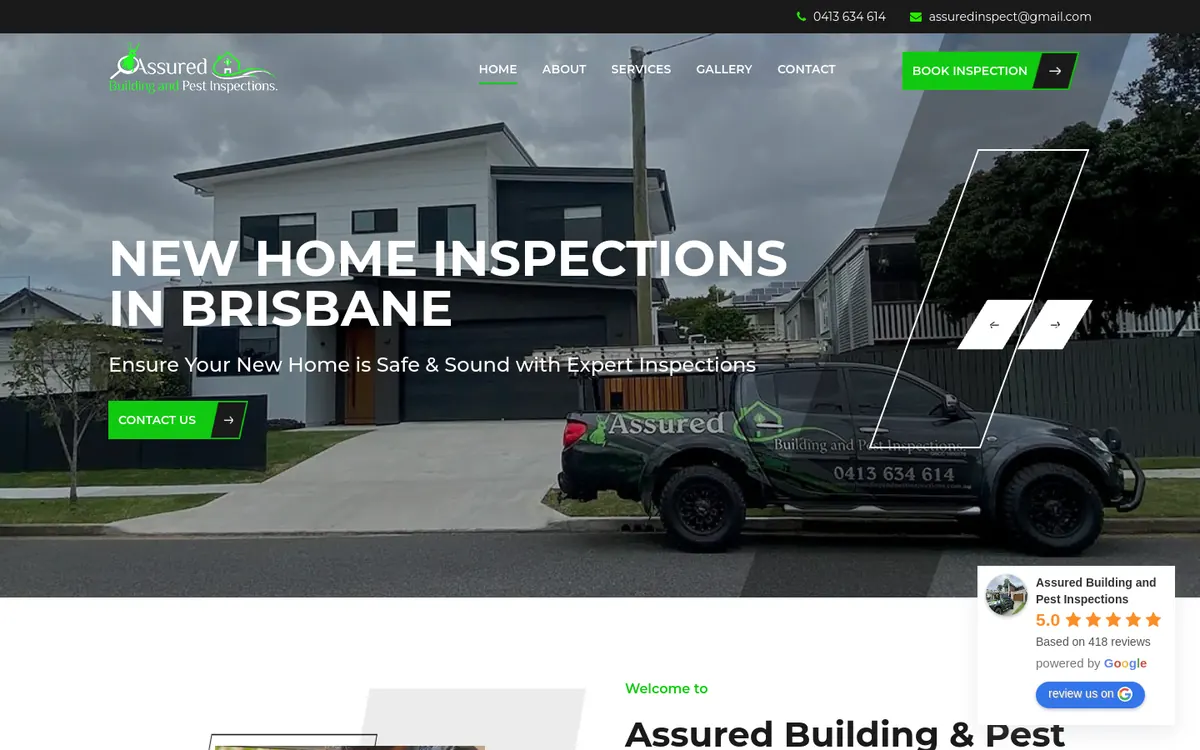 Homepage of Assured Building and Pest Inspections's website