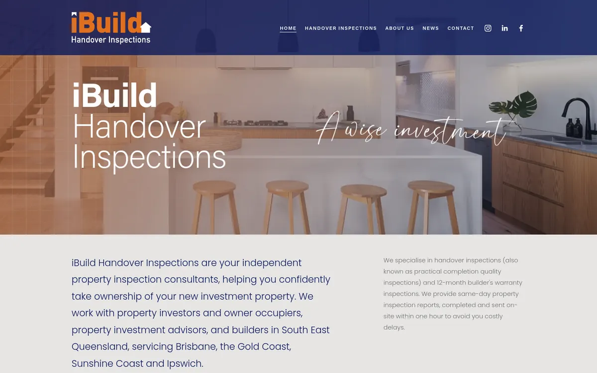 Homepage of iBuild Handover Inspections's website