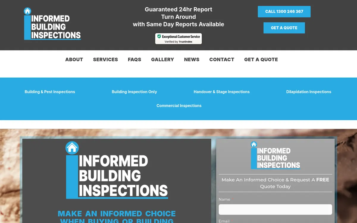Homepage of Informed Building Inspections's website