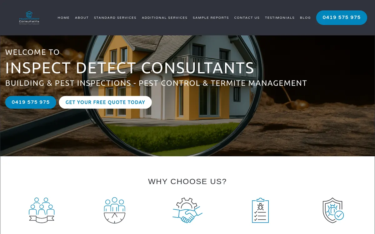 Homepage of Inspect Detect's website