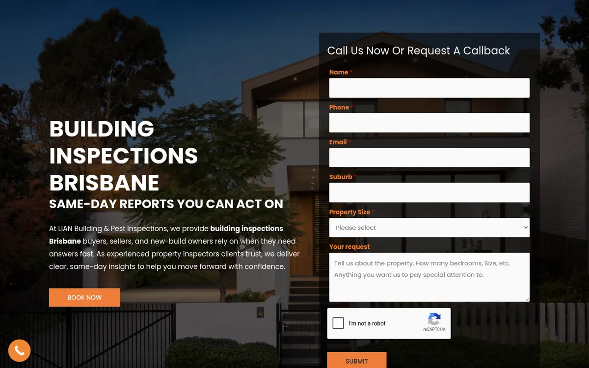 Homepage of Lian Building and Pest Inspections's website