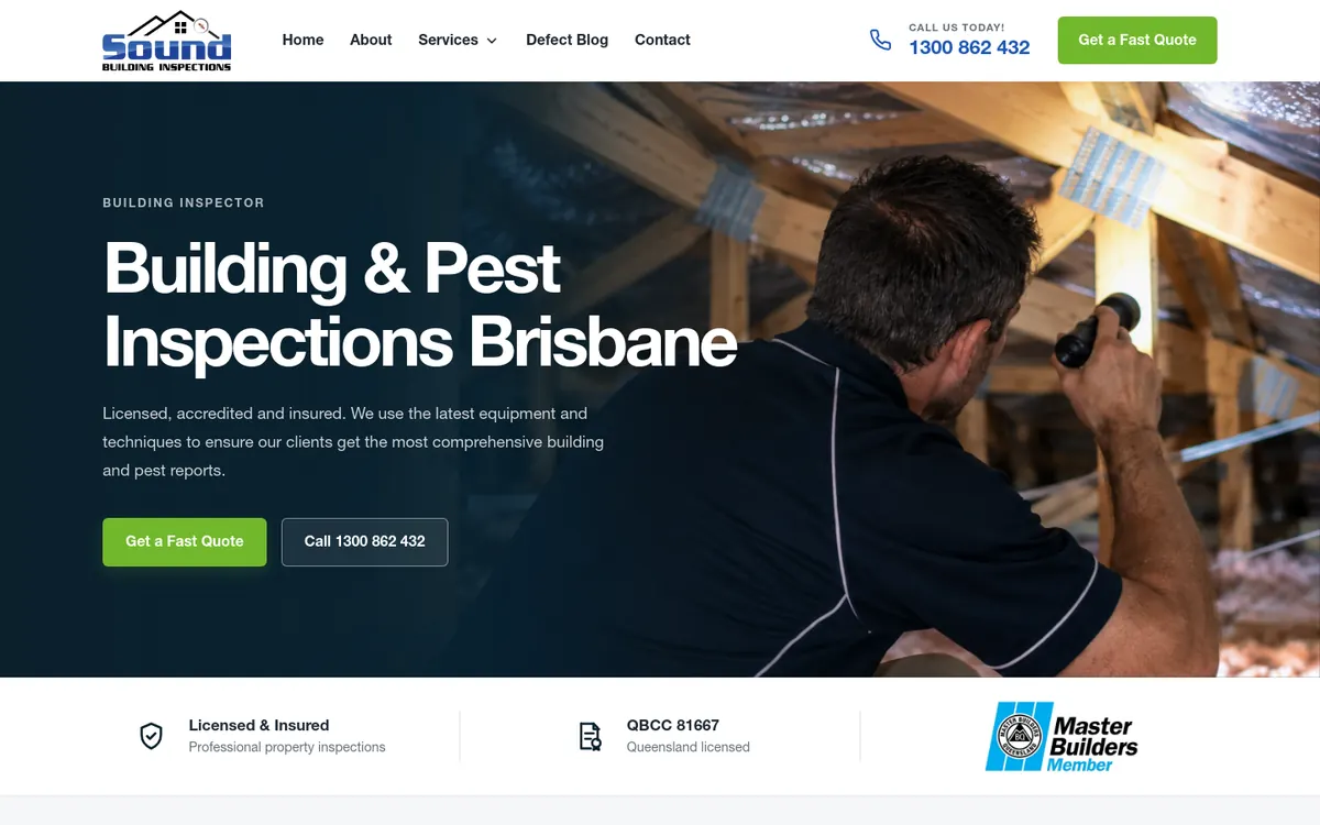Homepage of Sound Building Inspections's website