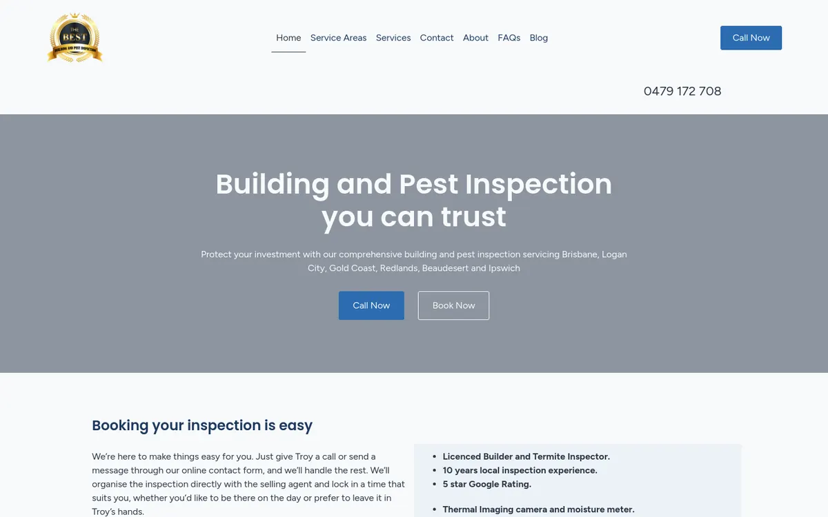 Homepage of The Best Building and Pest Inspection's website