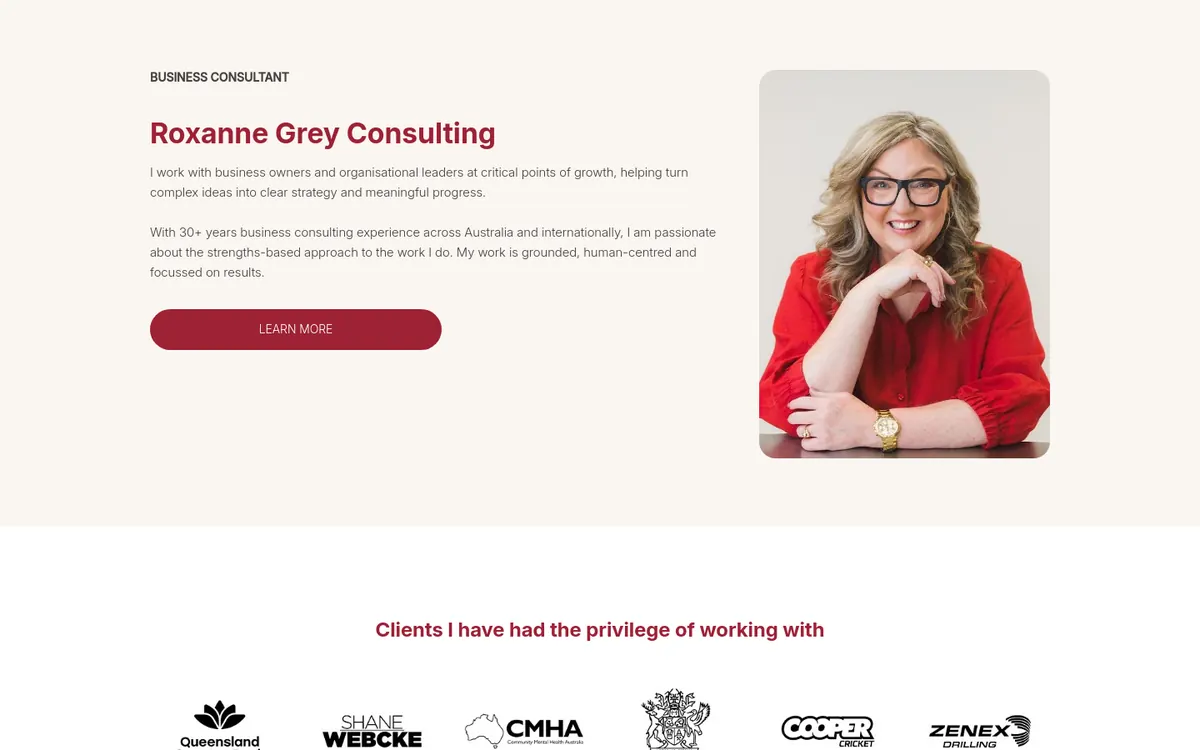 Homepage of Roxanne Grey Consulting's website