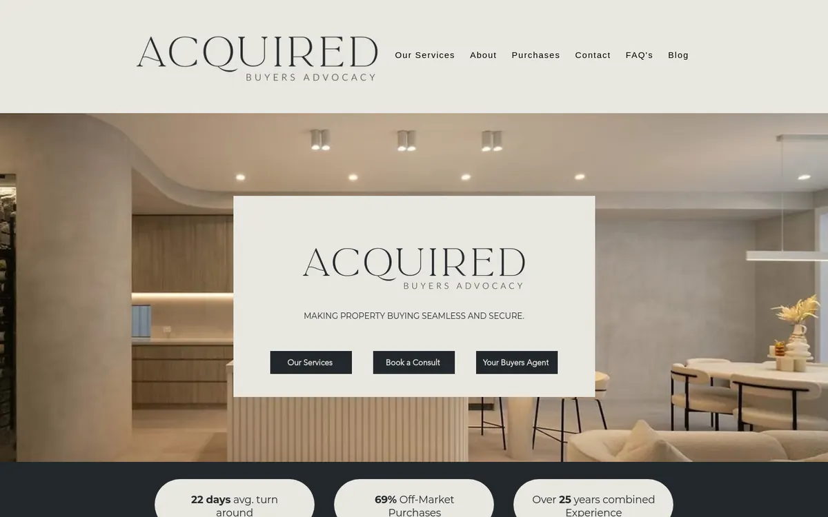 Homepage of Acquired Buyers Advocacy's website