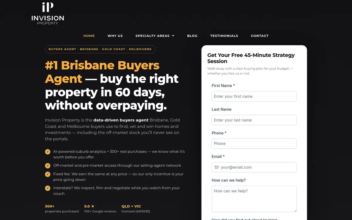 Homepage of Invision Property's website