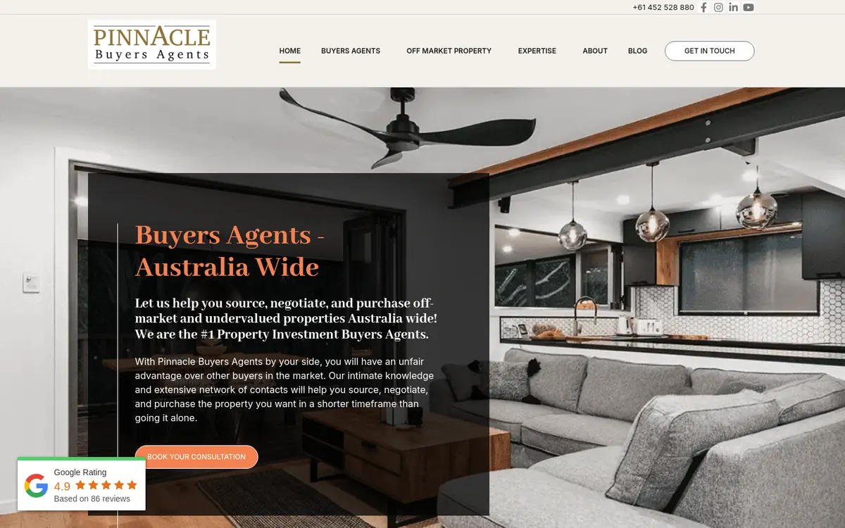 Homepage of Pinnacle Buyers Agents's website