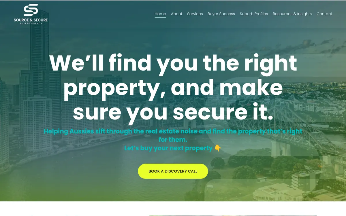 Homepage of Source and Secure Buyers Agency's website