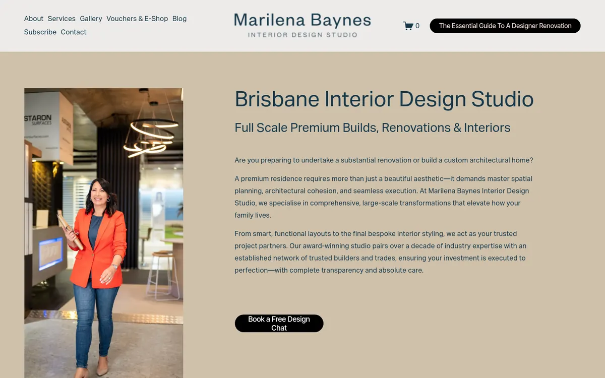 Homepage of Marilena Baynes Interior Design Studio's website