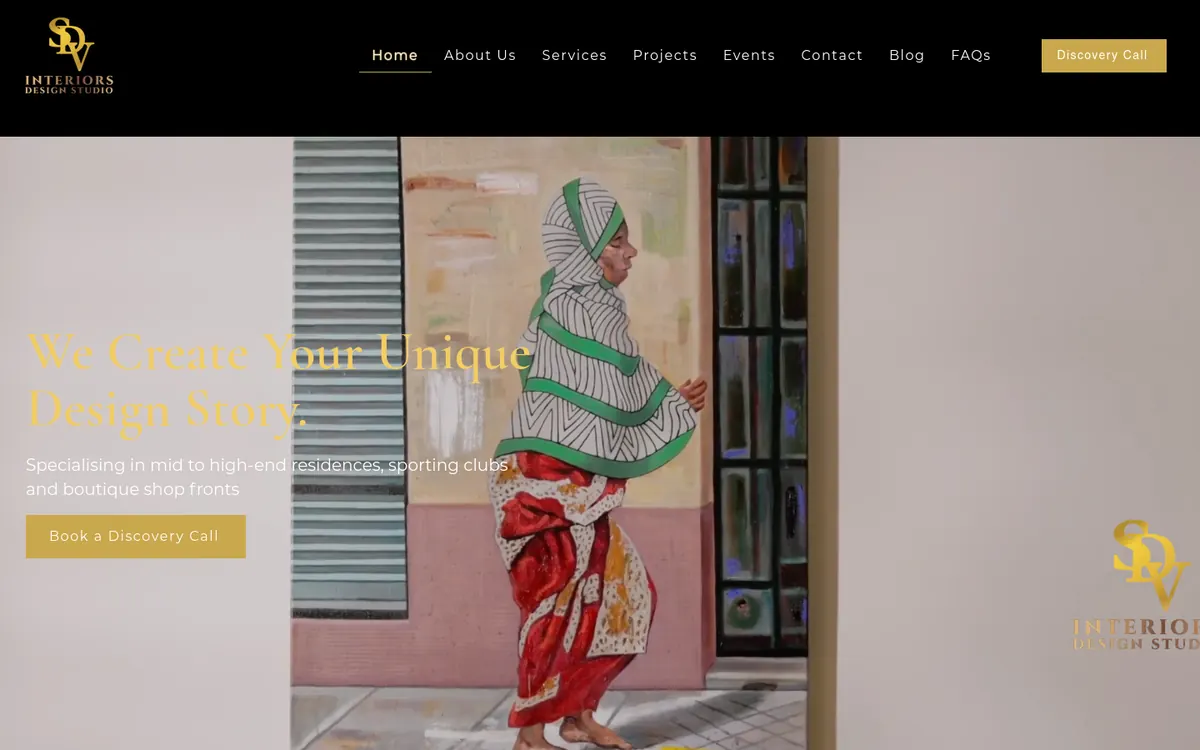 Homepage of SDV Interiors's website