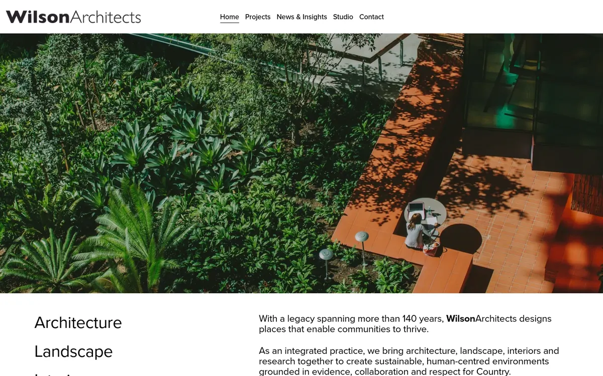 Homepage of Wilson Architects's website