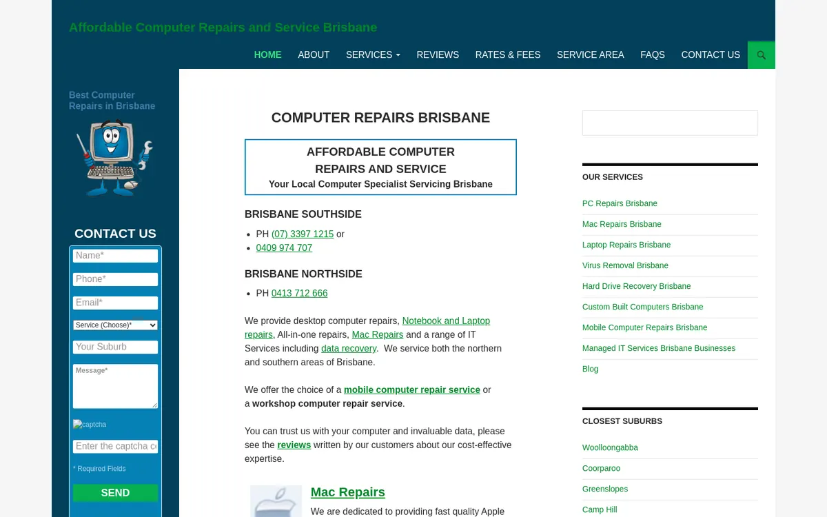 Homepage of Affordable Computer Repairs and Service's website
