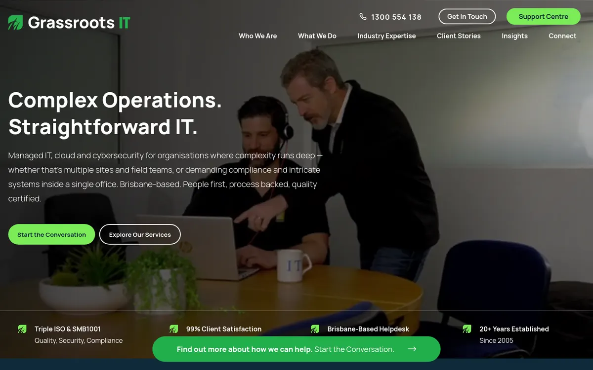 Homepage of Grassroots IT's website