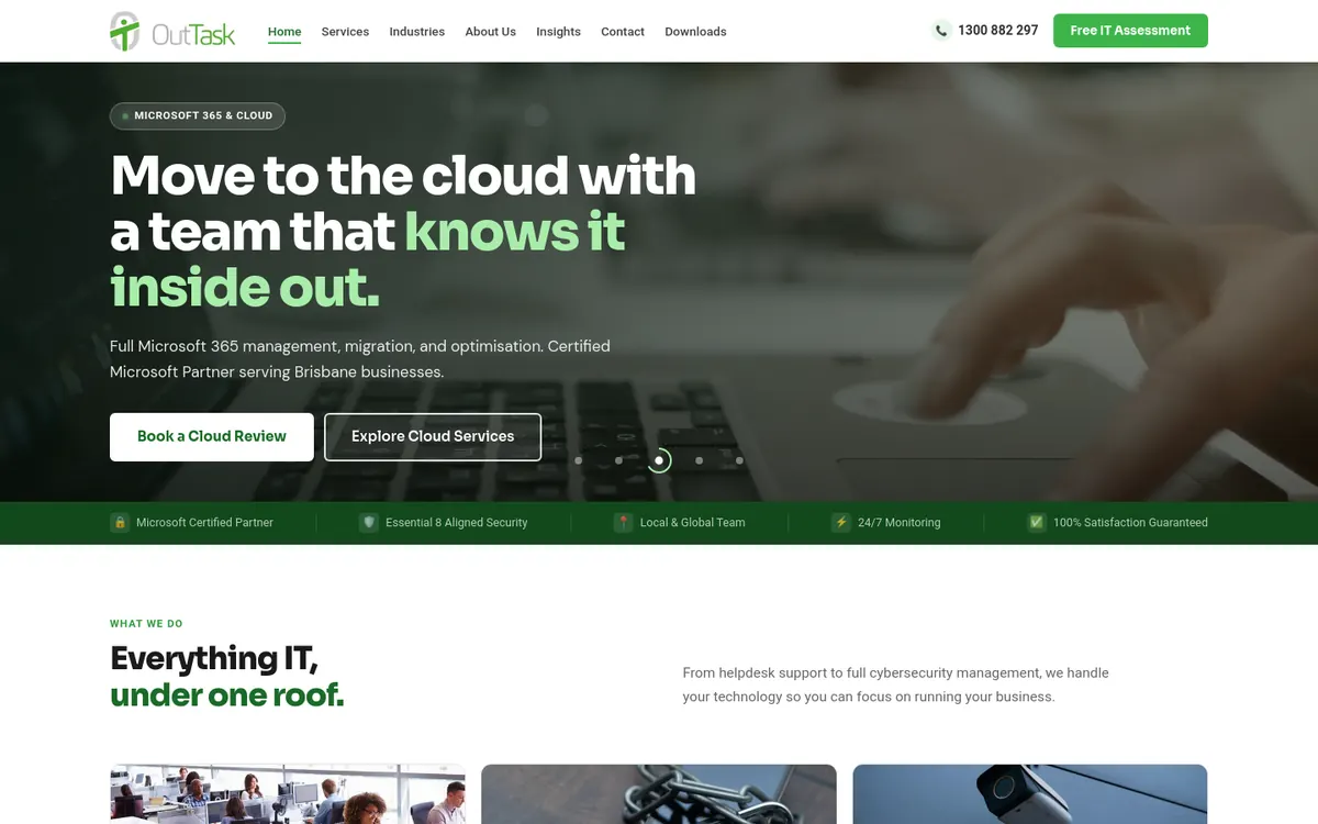Homepage of OutTask's website