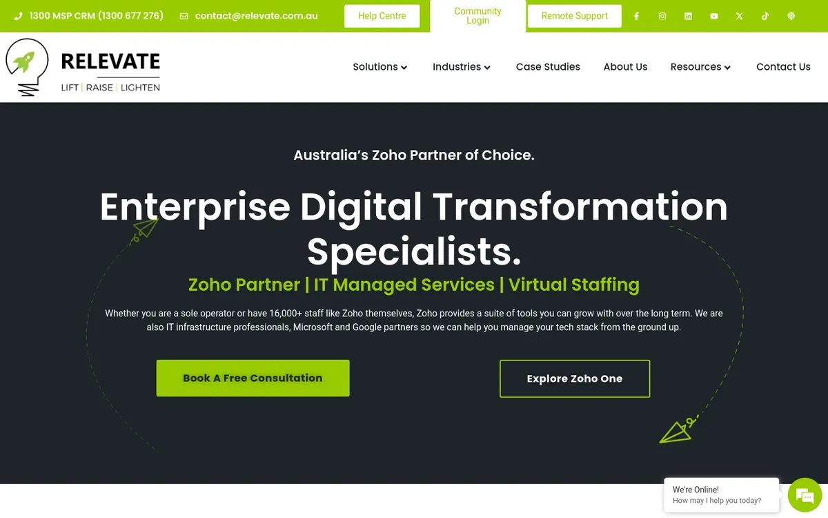 Homepage of Relevate's website