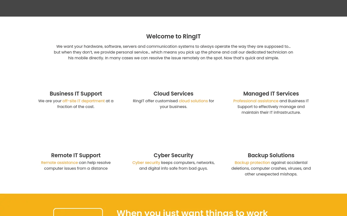Homepage of RingIT's website