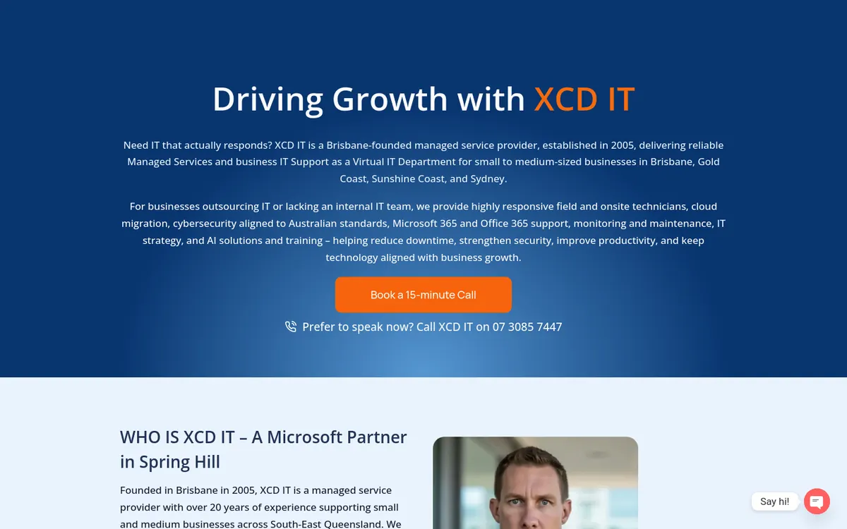 Homepage of XCD IT's website