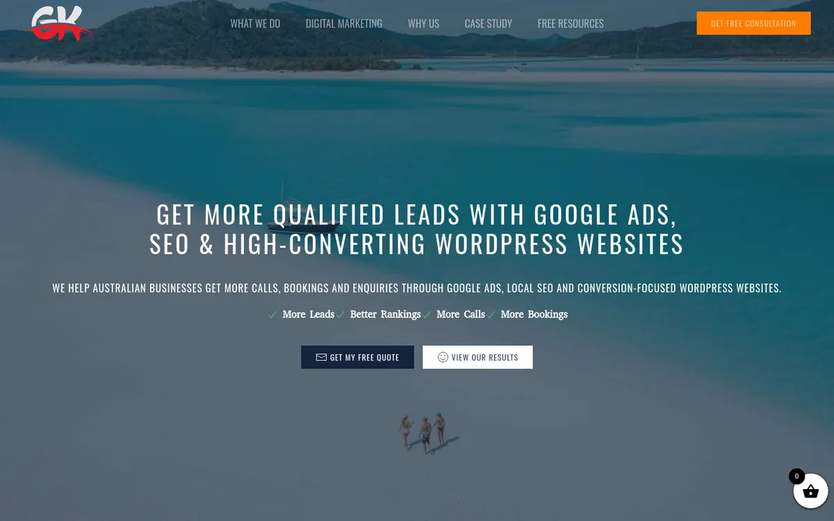 Homepage of GK Web Agency's website