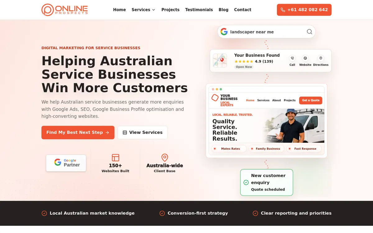 Homepage of Online Prospects's website