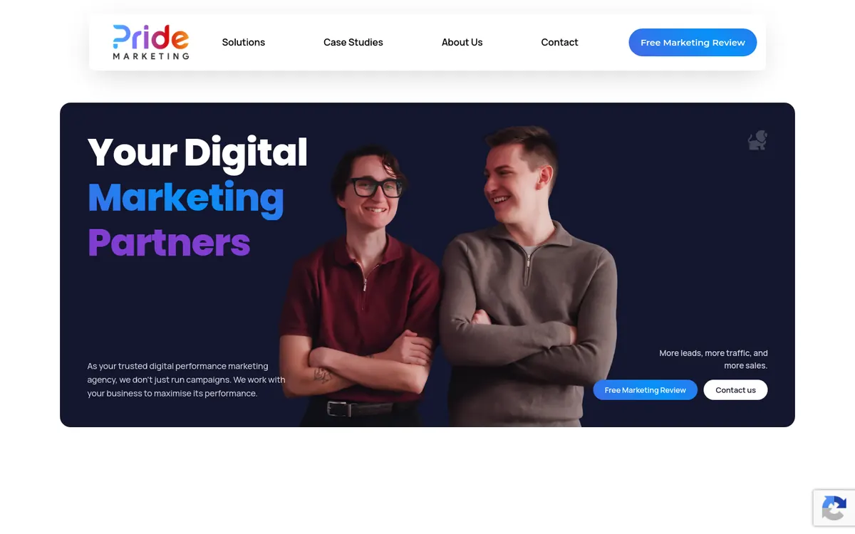 Homepage of Pride Marketing's website