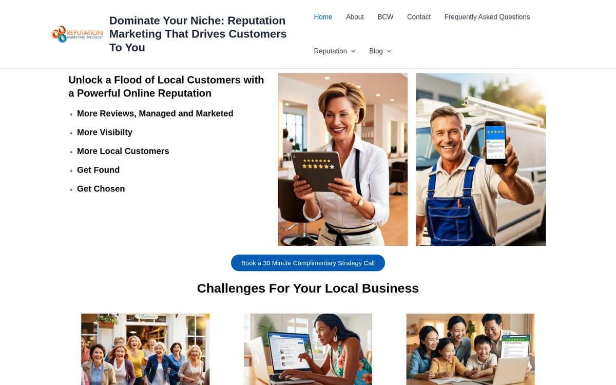 Homepage of Reputation Marketing Specialist's website