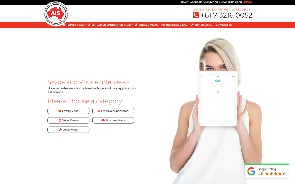 Homepage of AIS Immigration Solutions's website