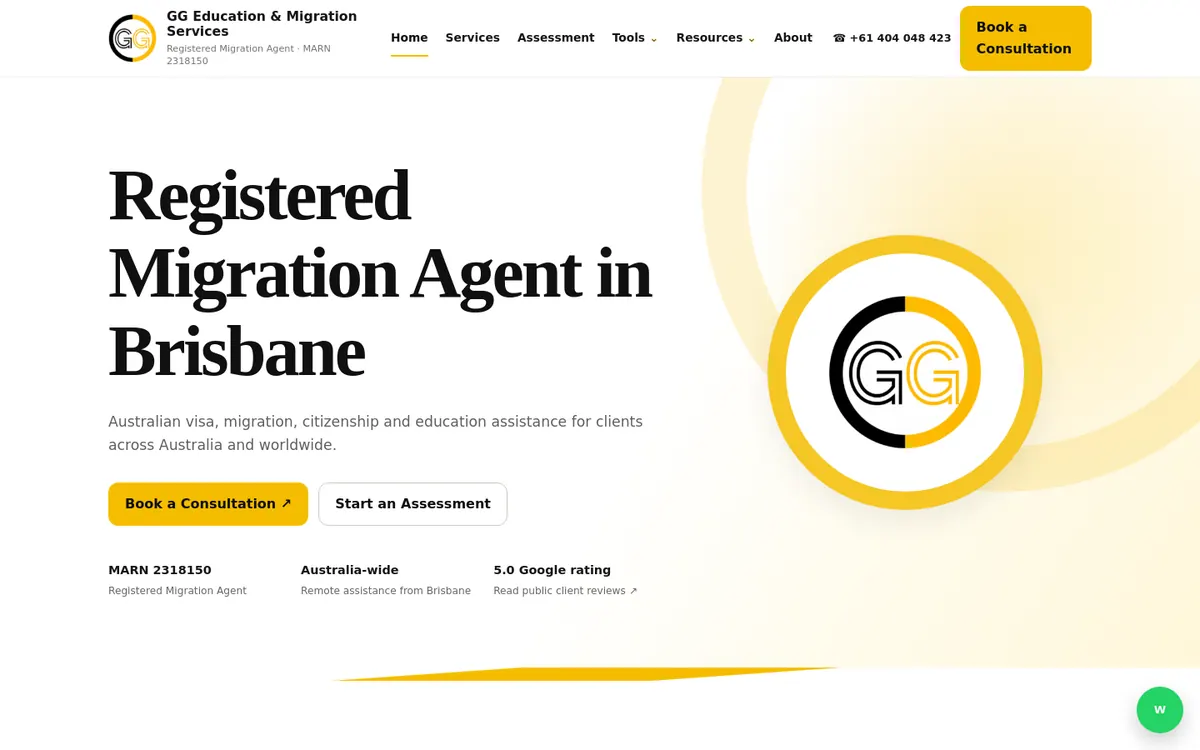 Homepage of GG Education and Migration Services's website