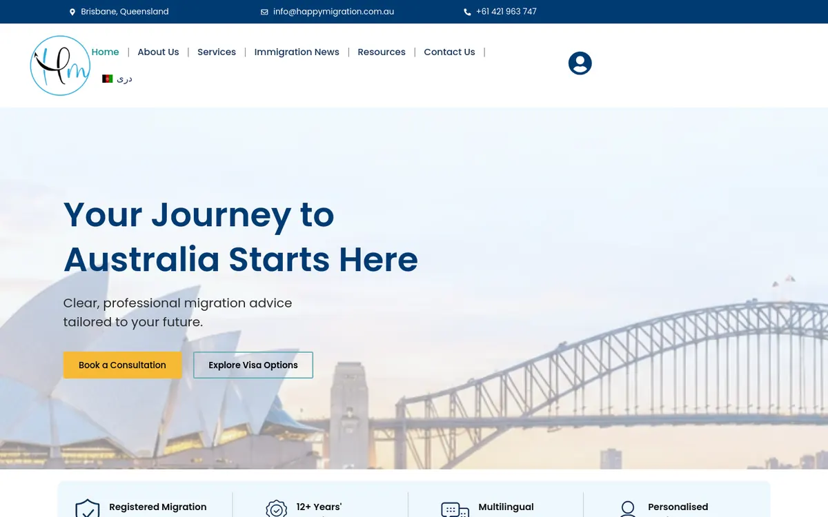 Homepage of Happy Migration and Visa Services's website