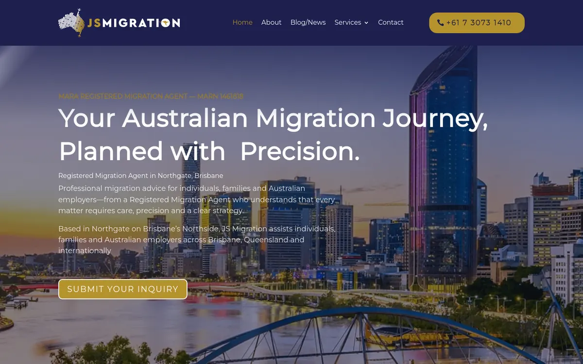 Homepage of JS Migration's website