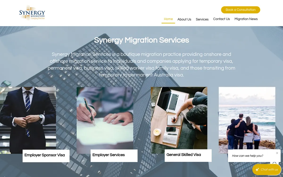 Homepage of Synergy Migration Services's website