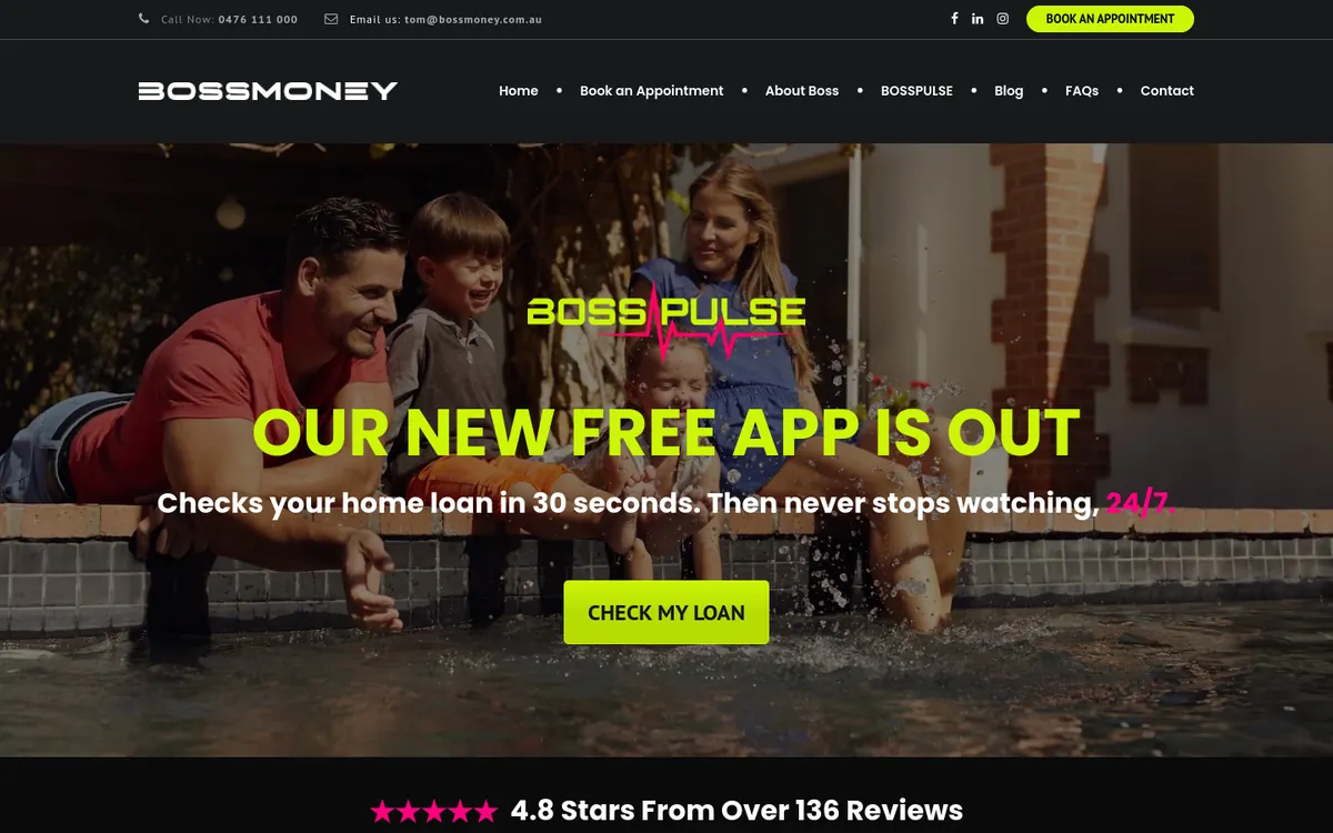 Homepage of Boss Money's website