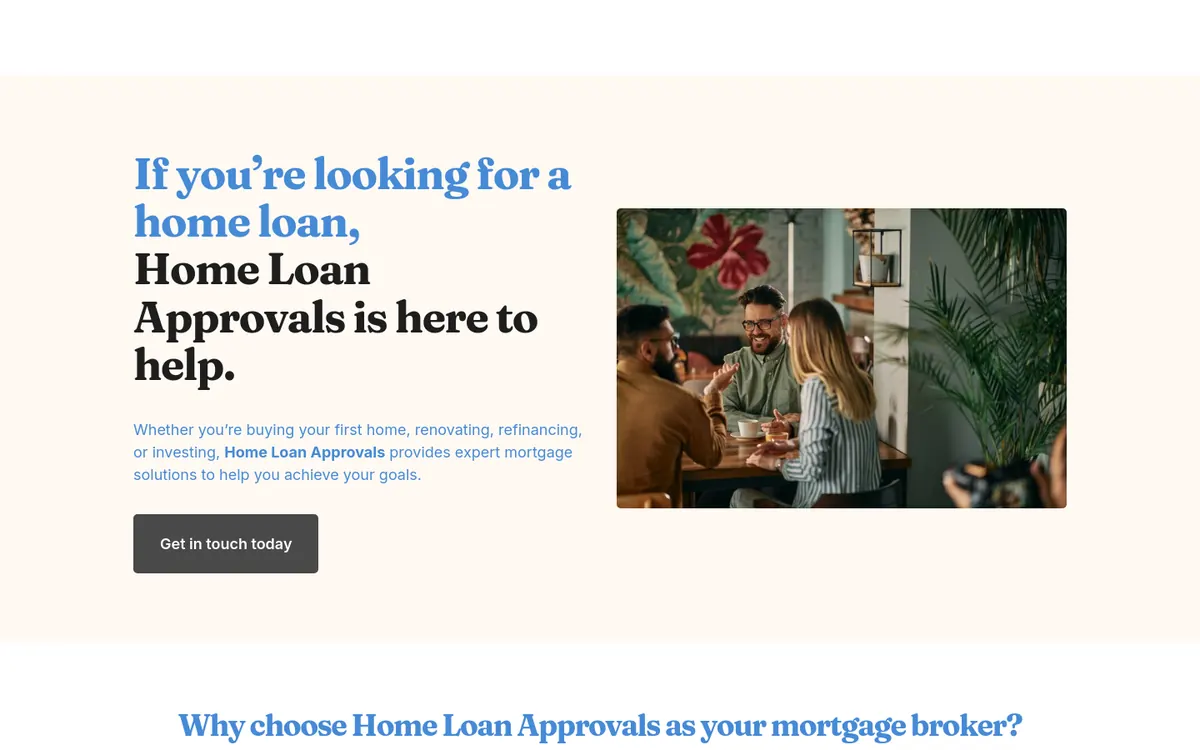 Homepage of Home Loan Approvals's website