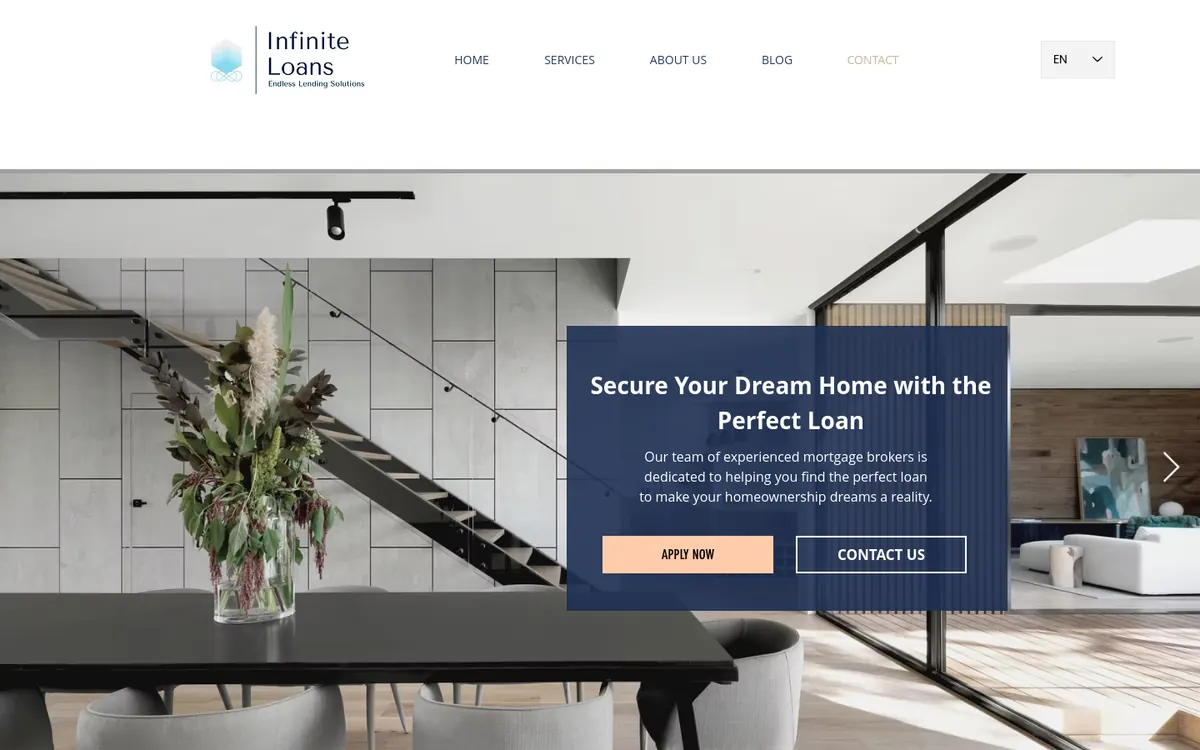 Homepage of Infinite Loans's website