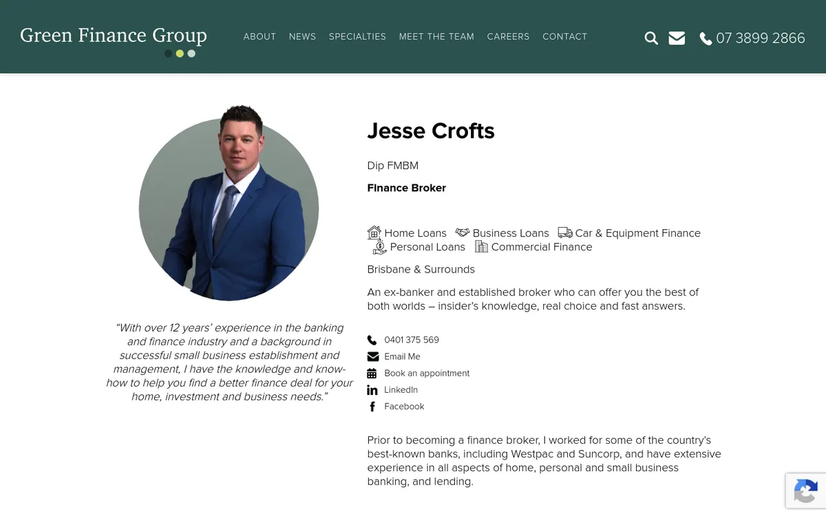 Homepage of Jesse Crofts – Green Finance Group's website