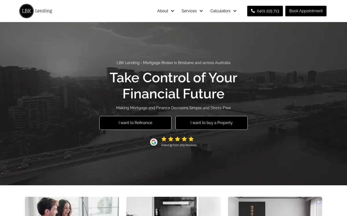 Homepage of LBK Lending's website