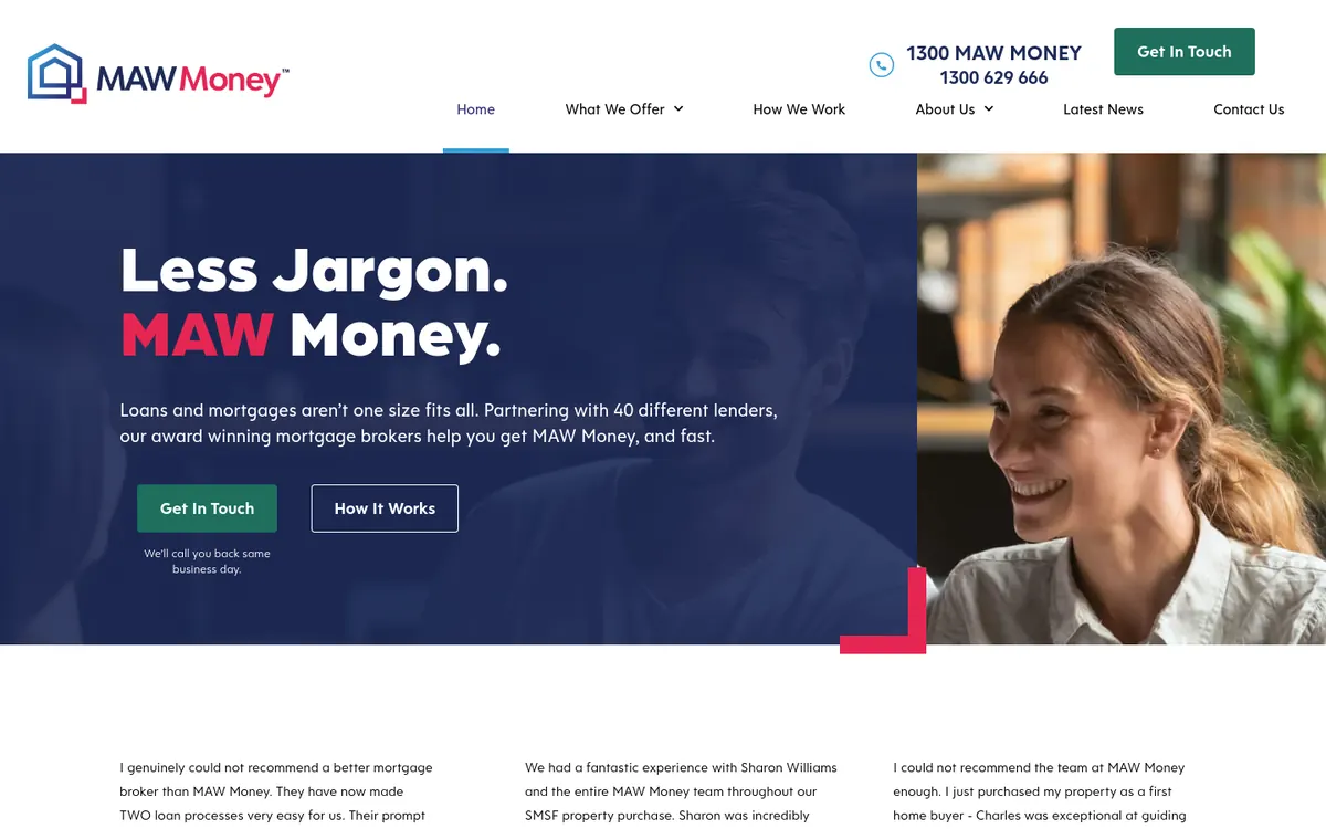 Homepage of MAW Money's website