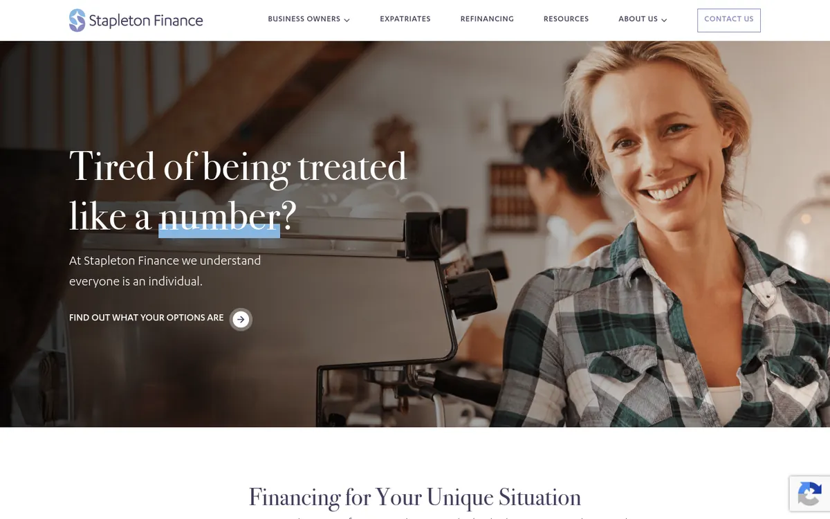 Homepage of Stapleton Finance's website