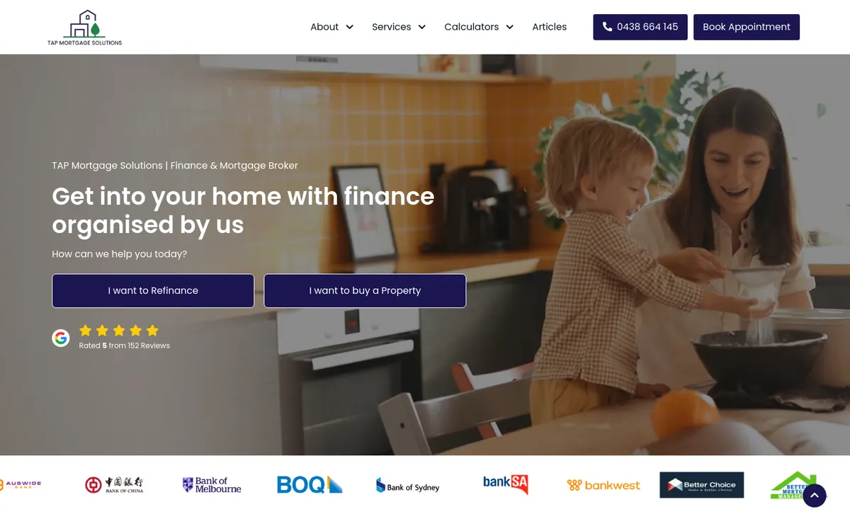 Homepage of TAP Mortgage Solutions's website
